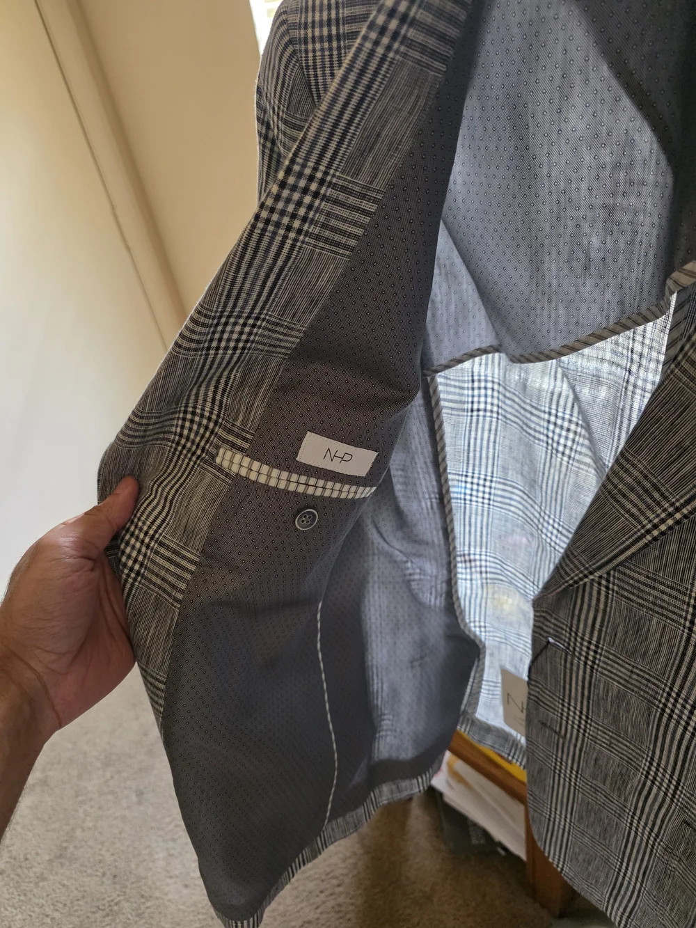 Men's Gray Plaid Two-Button Blazer